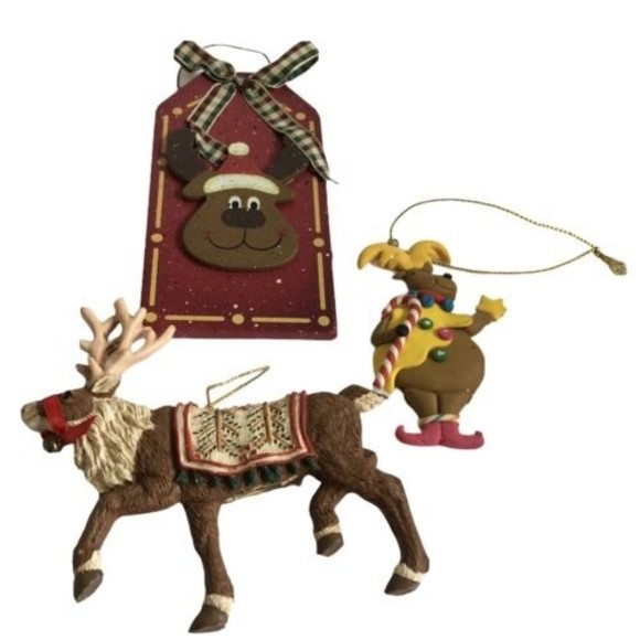 Lot Of 3 Christmas - Reindeer Ornaments - Picture 1 of 4